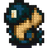 a black tadpole person in a brown hooded robe with large yellow eyes, pixel art style